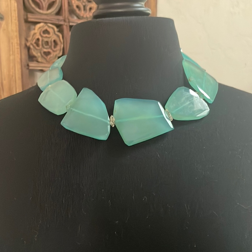 Green Aventurine and Clear Crystal 19” Necklace, Silver Clasp